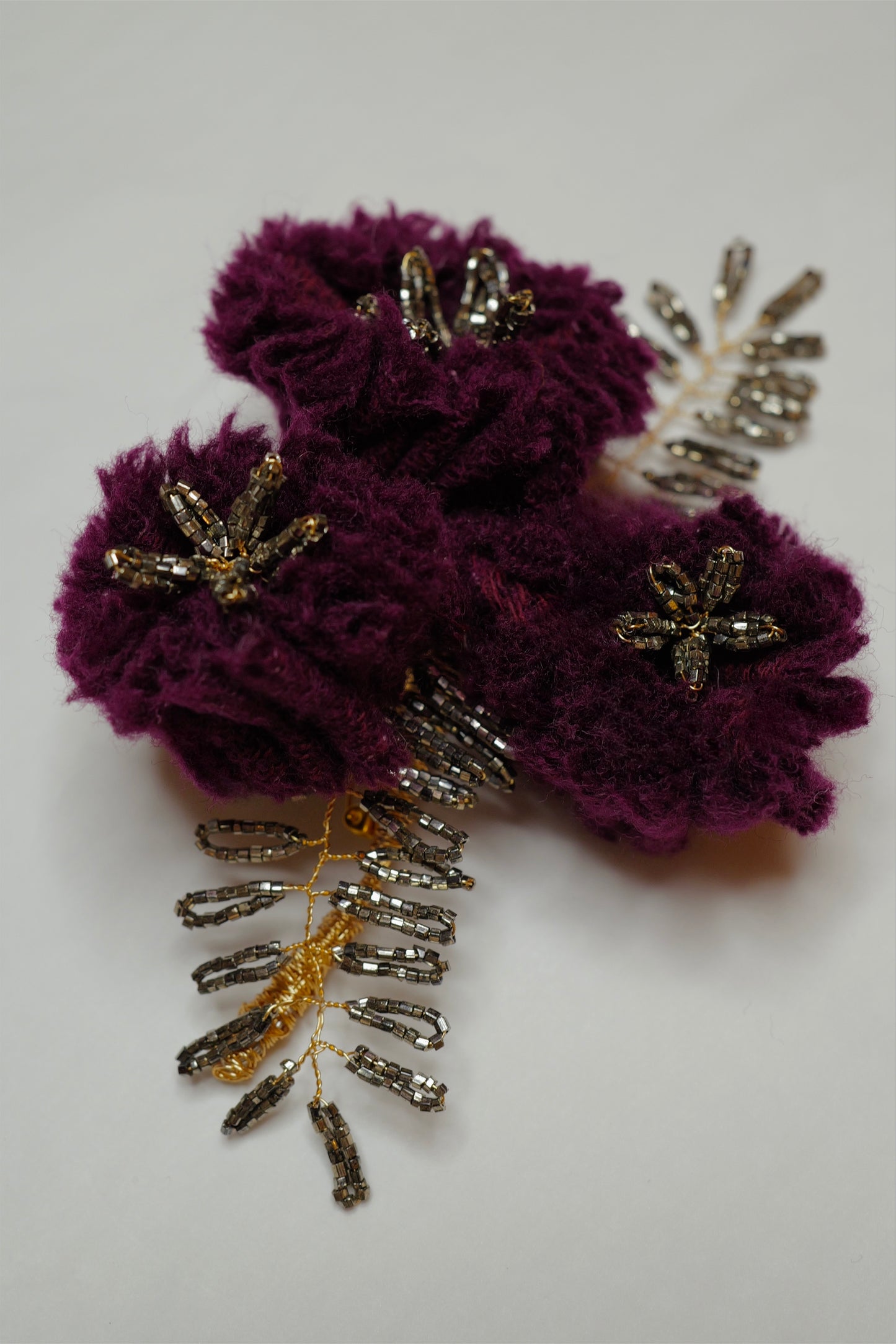 Plum Brooch from Repurposed Materials