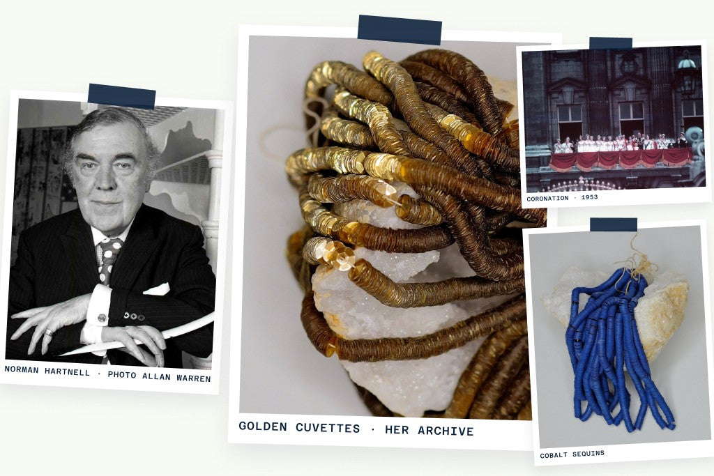 Norman Hartnell, golden cuvettes and cobalt sequins from the Mollie Welch archive, and the 1953 coronation balcony
