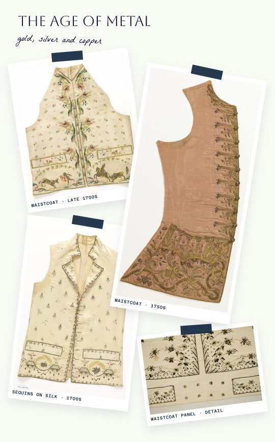 Eighteenth-century waistcoats embroidered with metal sequins